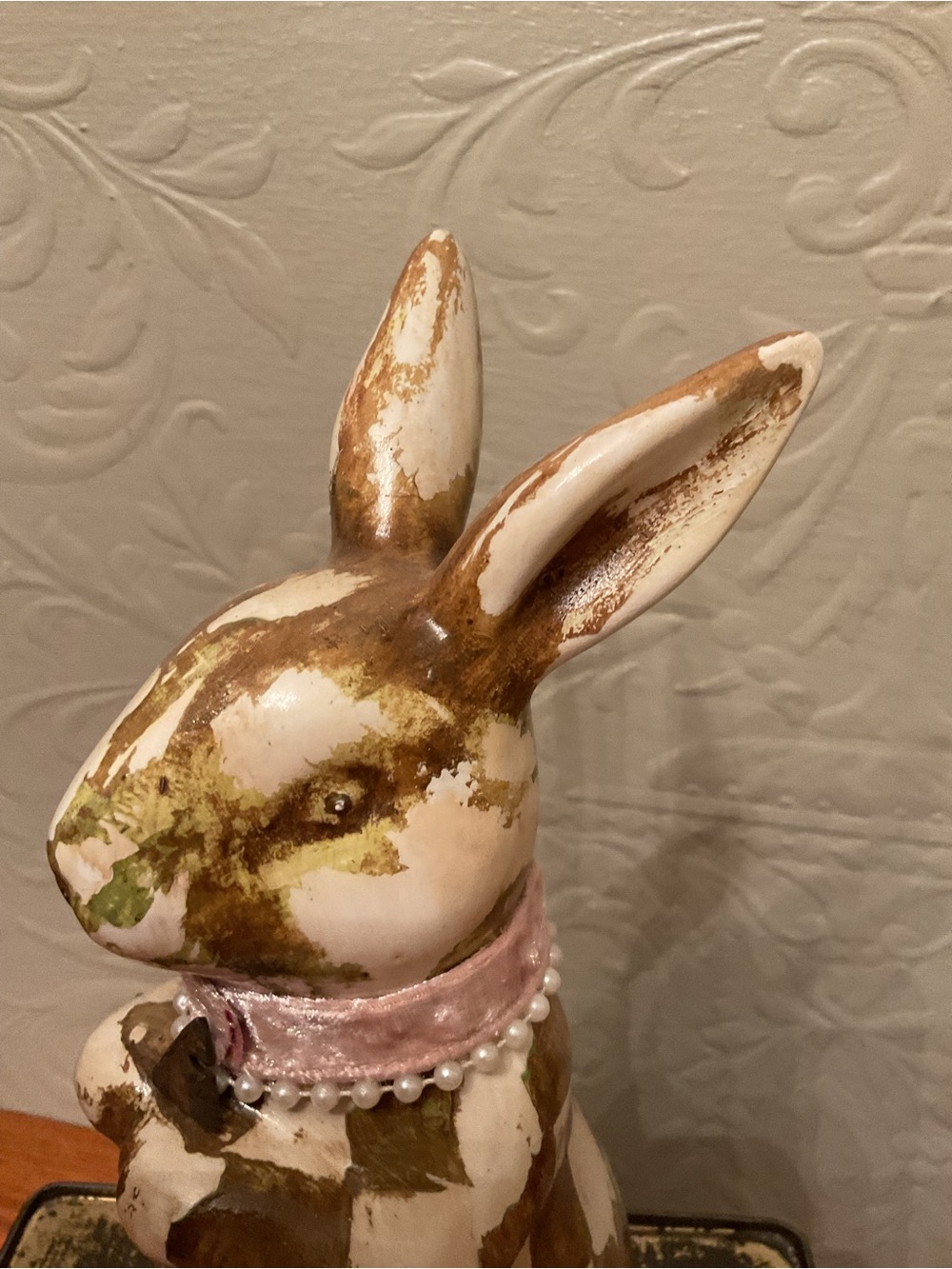 🐰 Hand Painted Checkered Porcelain Bunny  - painted by myself 🐇